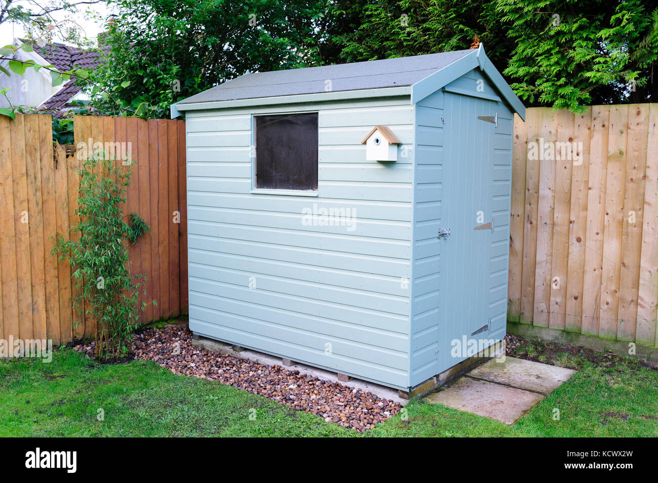 A freshly painted garden shed Stock Photo