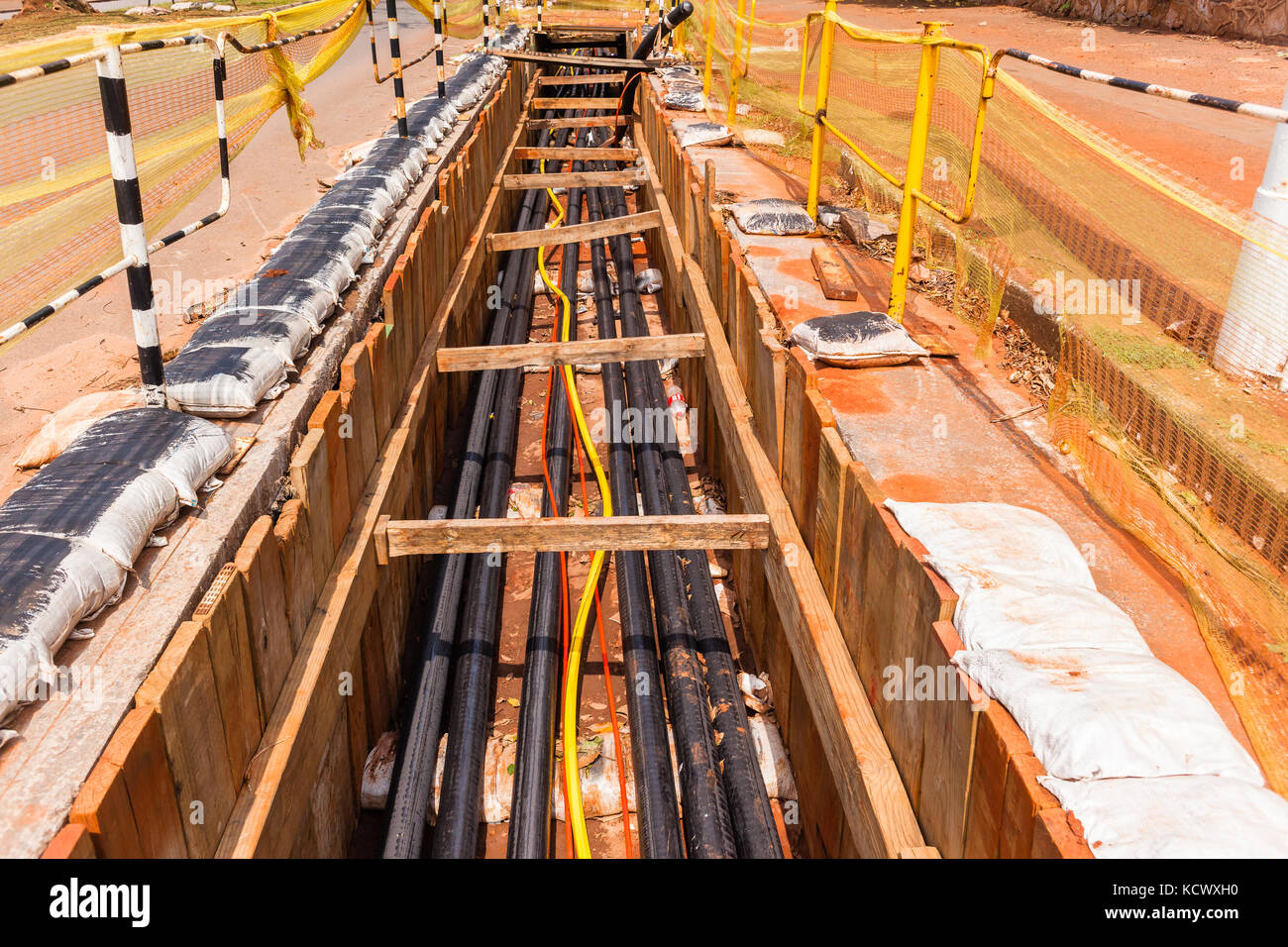 Electrical new high voltage cables been installed in underground Trenches  Stock Photo - Alamy