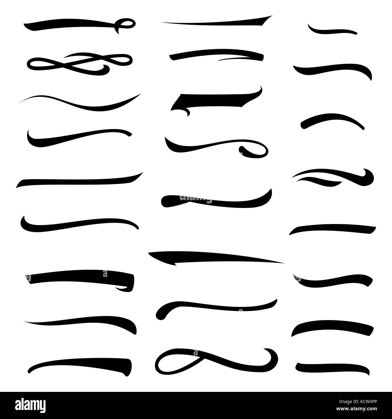 White Underlines Lettering Lines Set Isolated On Background. Typographic Design. Elements For Housewarming Posters, Greeting Cards, Home Decorations, Business Presentation. Vector Illustration Handwritten Mark. Stock Vector