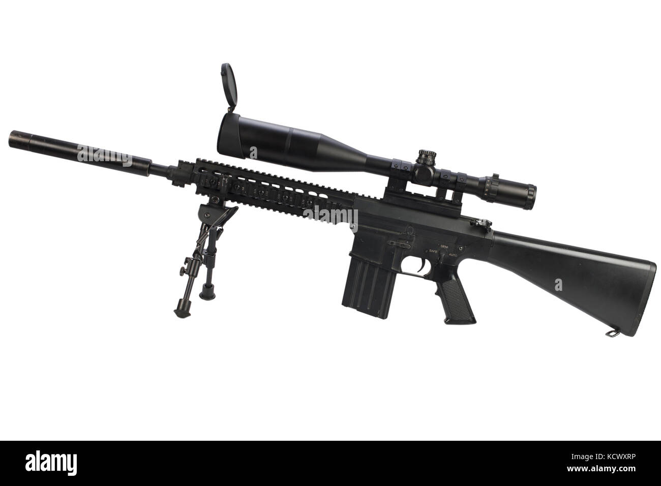 sniper rifle with bipod and supressor isolated on a white background ...