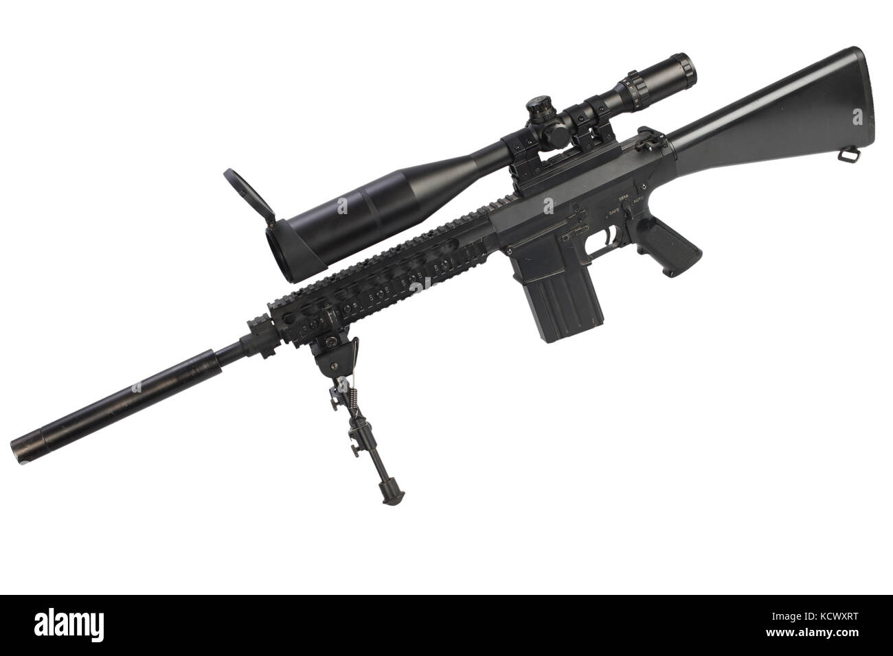 sniper rifle with bipod and supressor isolated on a white background ...