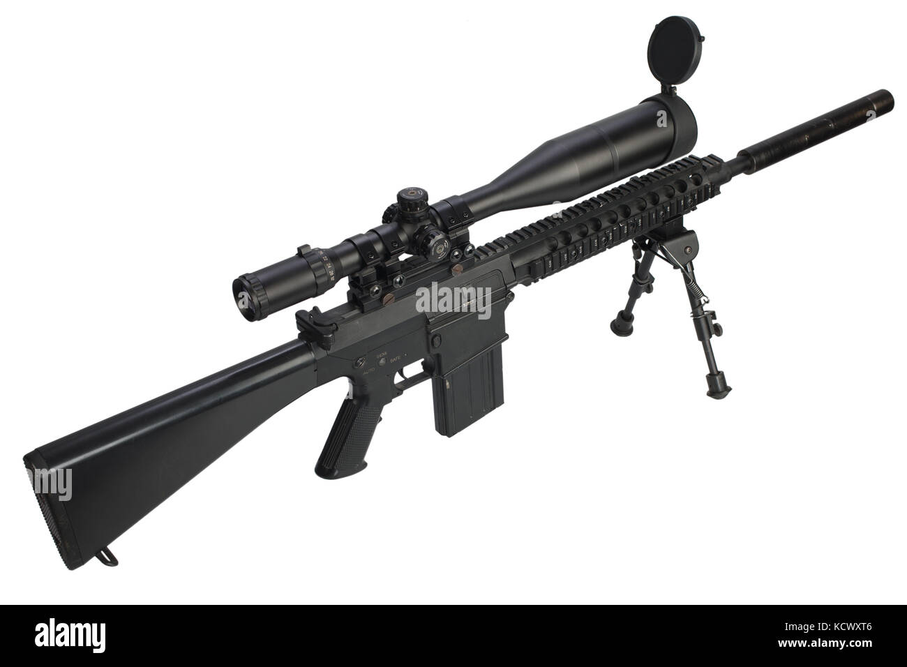 sniper rifle with bipod and supressor isolated on a white background ...