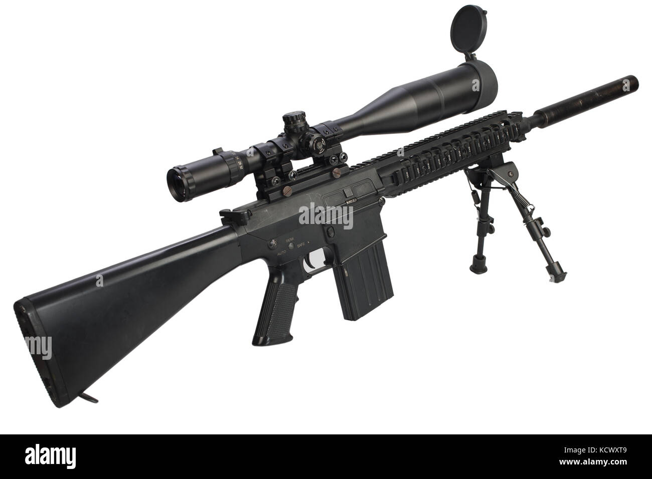 sniper rifle with bipod and supressor isolated on a white background ...