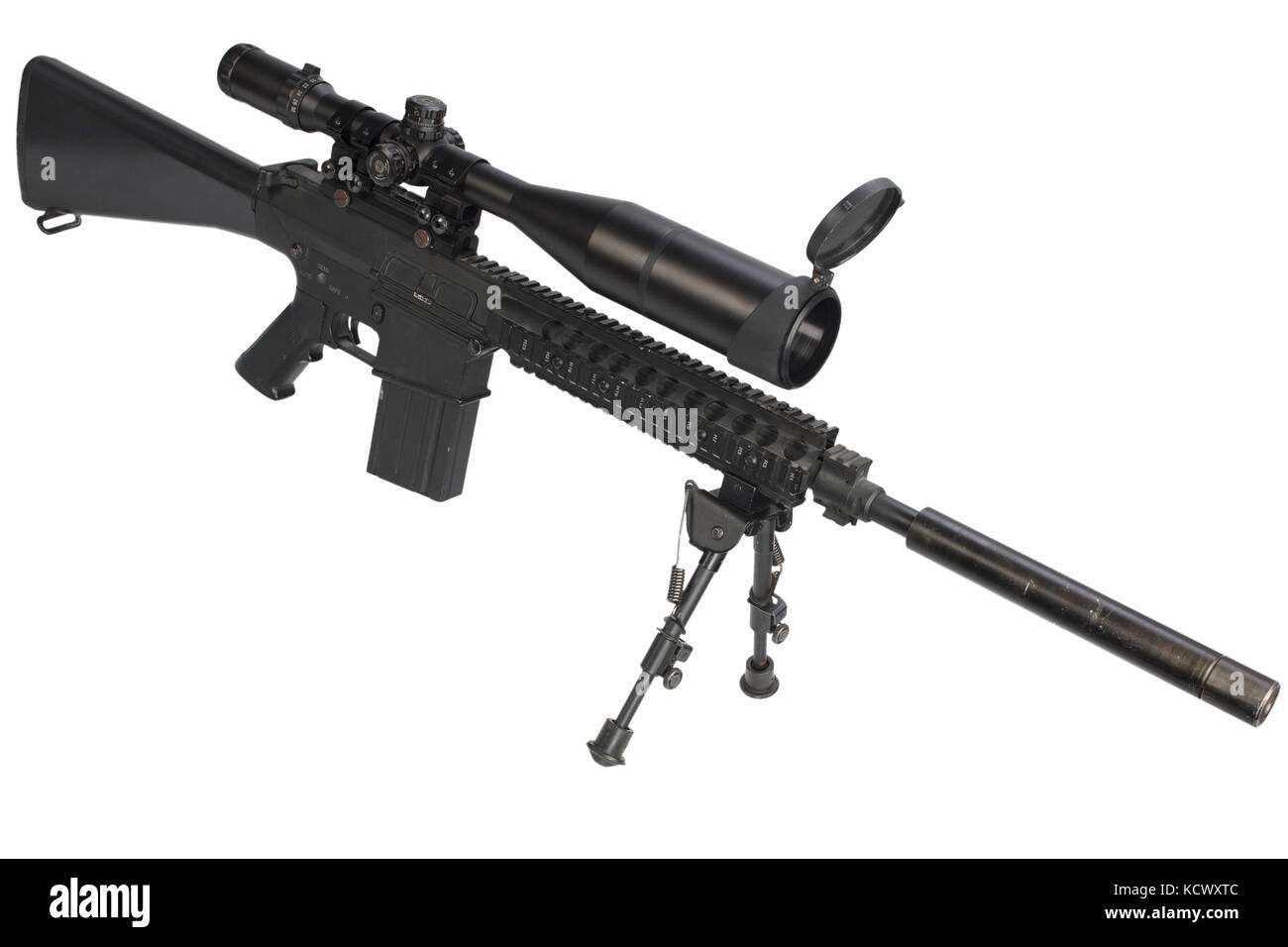 sniper rifle with bipod and supressor isolated on a white background ...