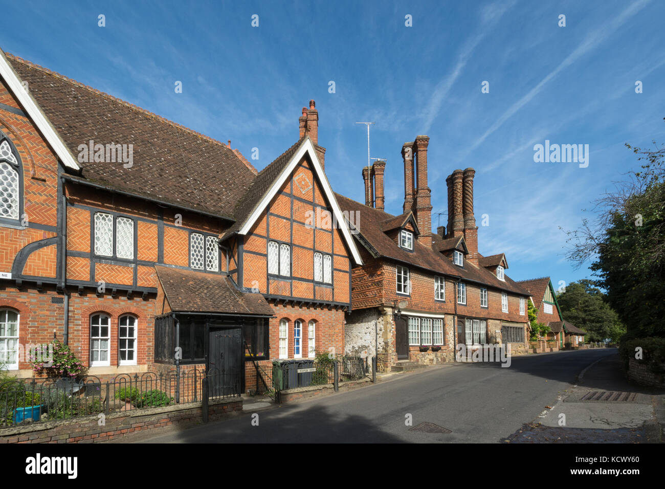 The pretty village of Albury in Surrey, UK, with old buildings with
