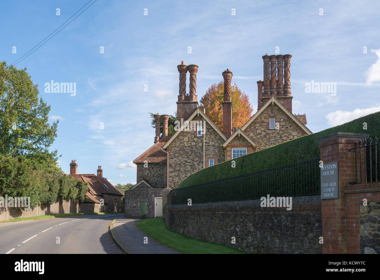 The pretty village of Albury in Surrey, UK. Old buildings with