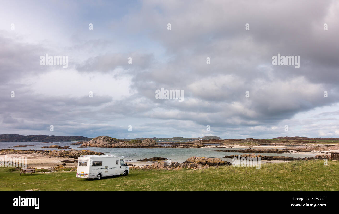 Campervan at Fidden beach, Isle of Mull, Scotland Stock Photo