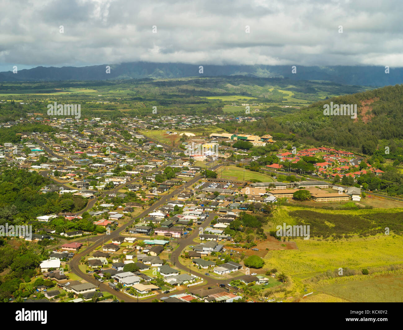 Aerial view of Lihue, Kauai, Hawaii on a cloudy day Stock Photo Alamy