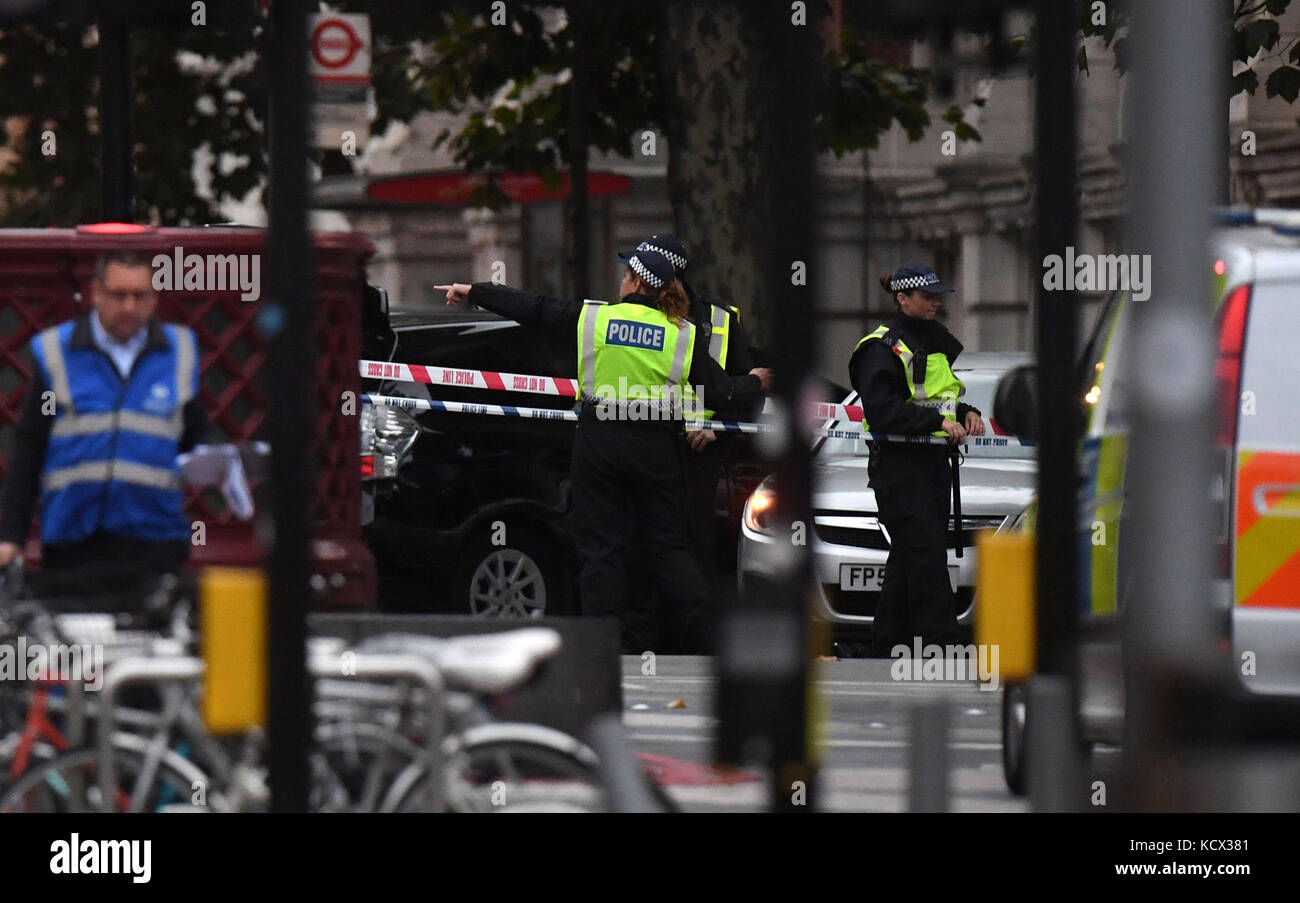 Police at the scene on Exhibition Road in London, after several people have been injured after a car reportedly ploughed into people outside the Natural History Museum. Stock Photo
