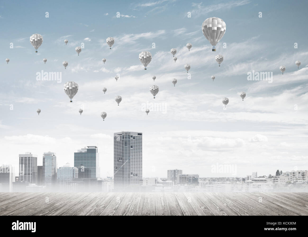 Concept of air pollution concept with aerostats flying above city Stock ...