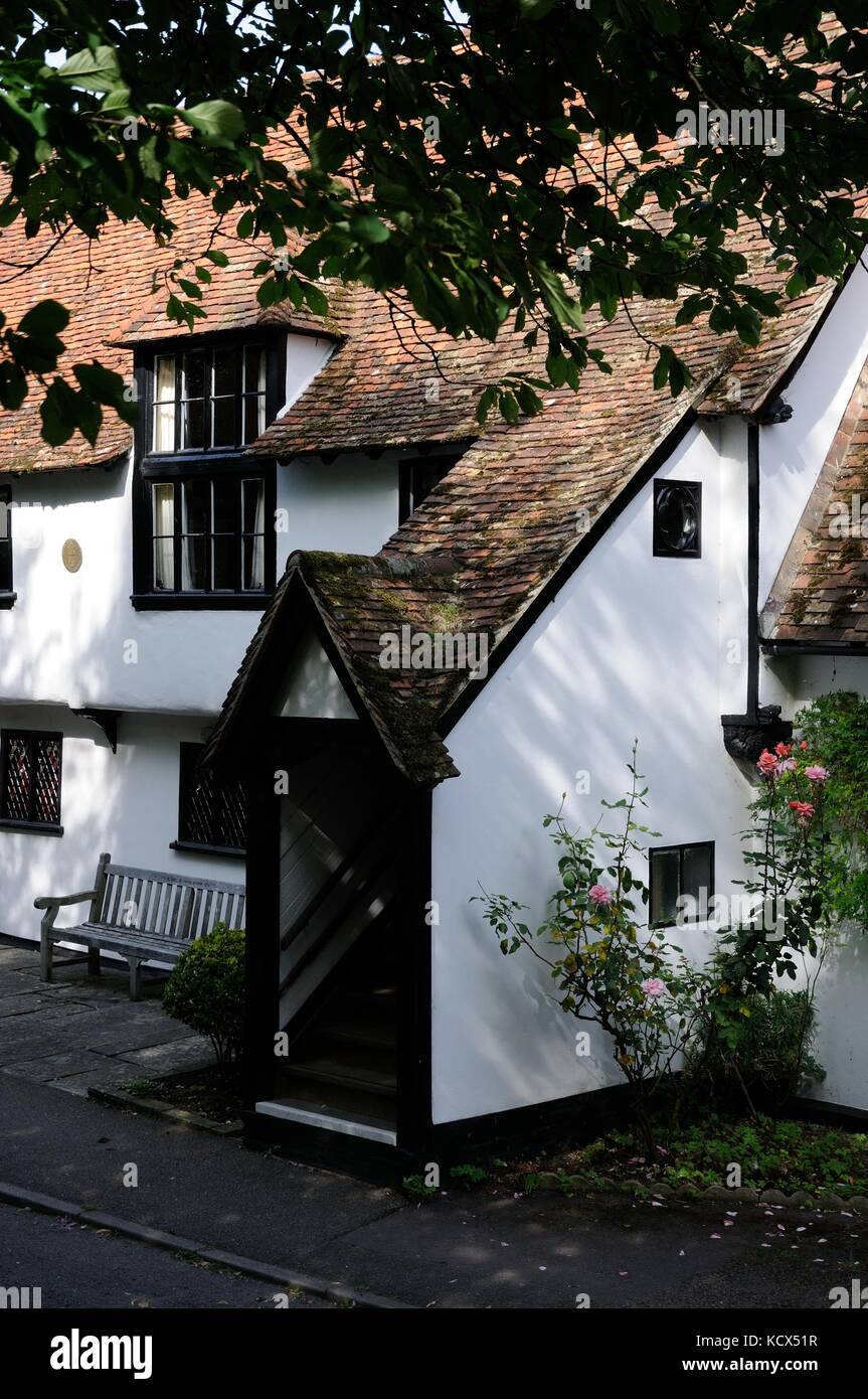 Town House, Barley, Hertfordshire, is a beautifully restored early 16th century building with two outside staircases. Stock Photo