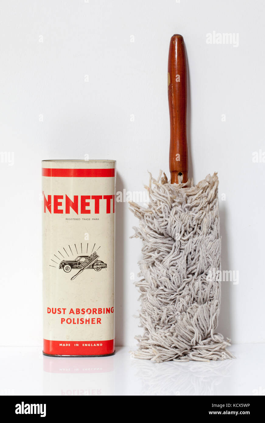 Vintage Dust Absorbing Car Polishing Brush in Tin Stock Photo