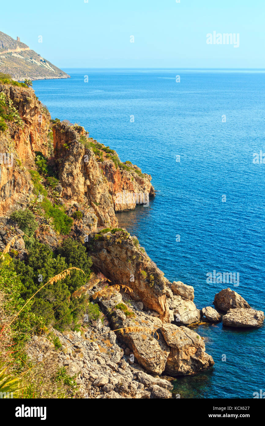 Paradise sea landscape from coastline trail of Zingaro Nature Reserve Park, between San Vito lo Capo and Scopello, Trapani province, Sicily, Italy Stock Photo