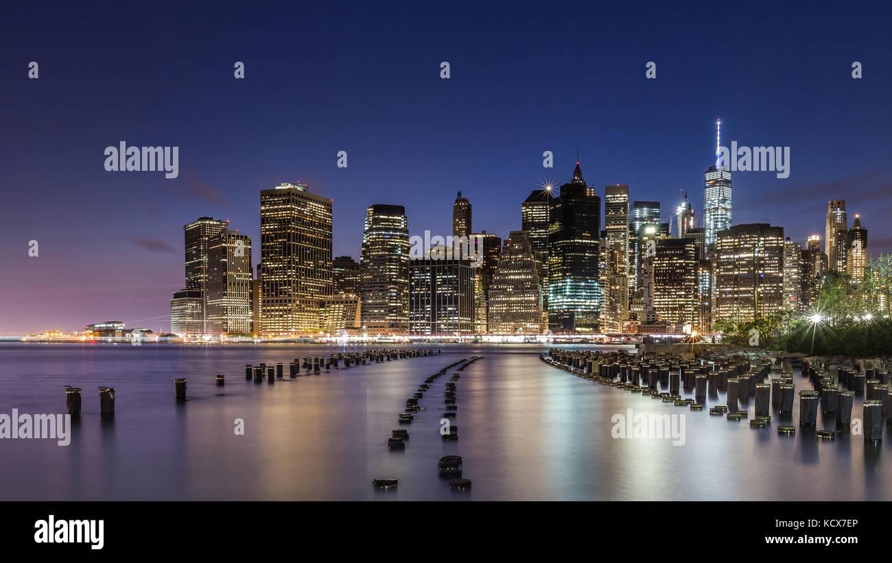 New York Skyline brooklyn view long exposure Stock Photo - Alamy