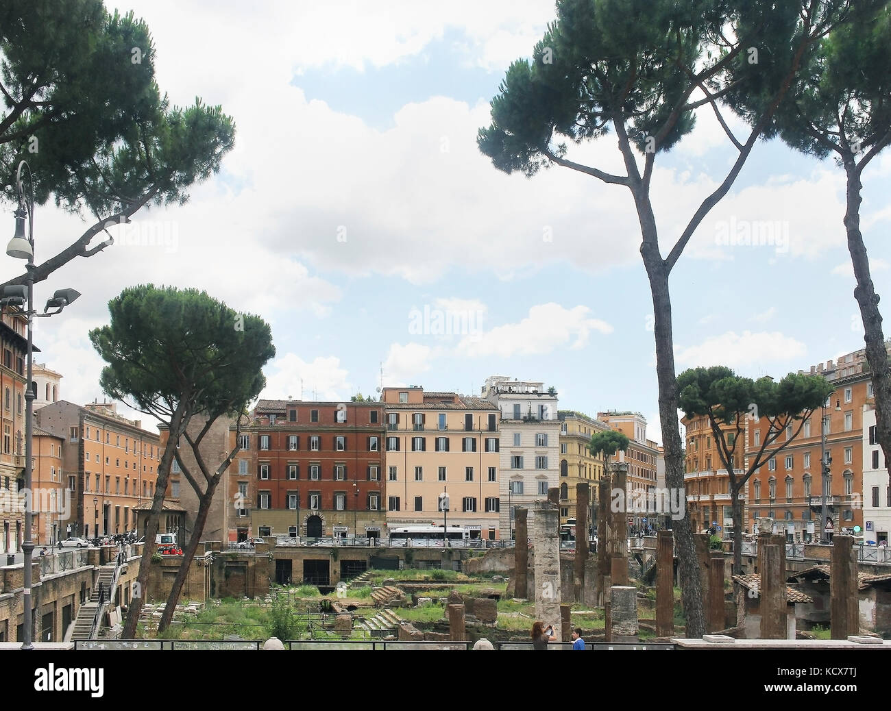 ROME, ITALY – JUNE 30, 2014: Ancient ruins of Roman empire near Coloseo in Rome, Italy - June 30; Popular tourist attraction site with Roman columns i Stock Photo