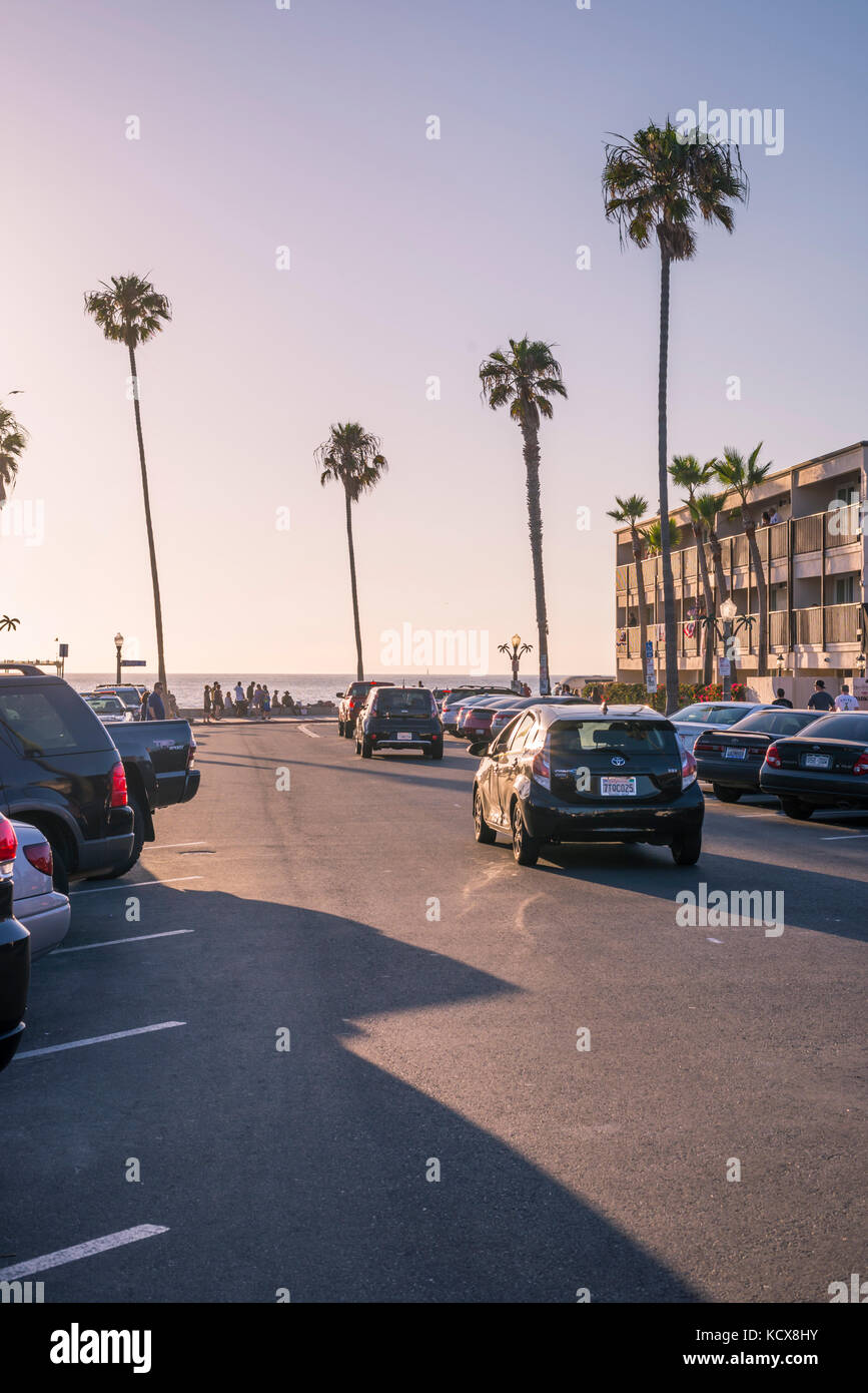 Looking down Newport Avenue in Ocean Beach on a summer evening. San Diego, California. Stock Photo