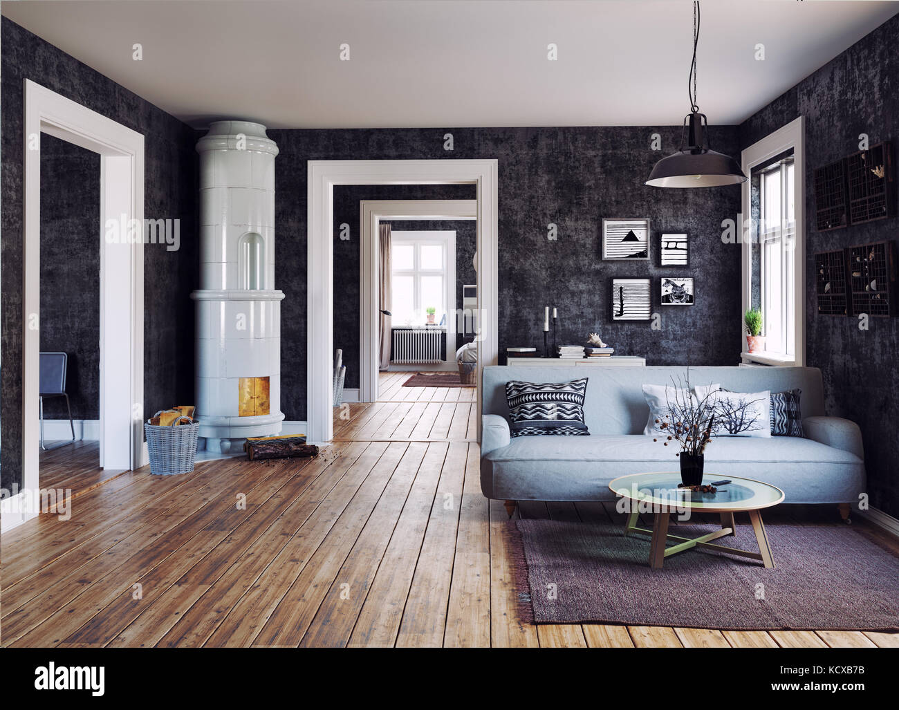The Modern interior. Scandinavian design style. 3d rendering illustration concept Stock Photo