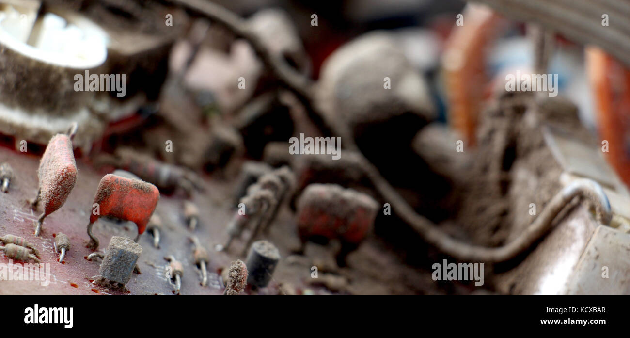 Part Of Old Vintage Analog Printed Circuit Board With Electronic