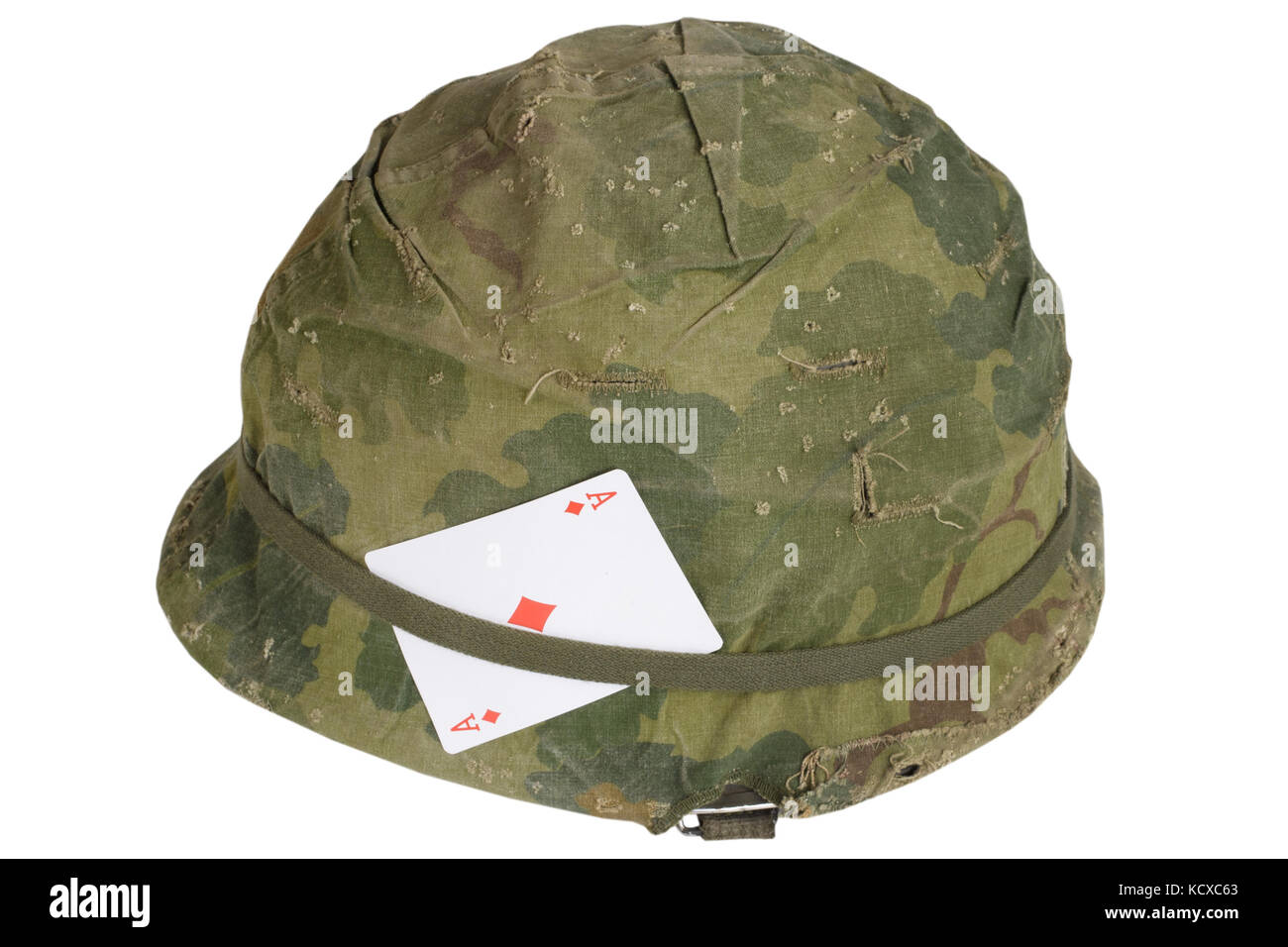 US Army helmet Vietnam war period with amulet playing card ace of