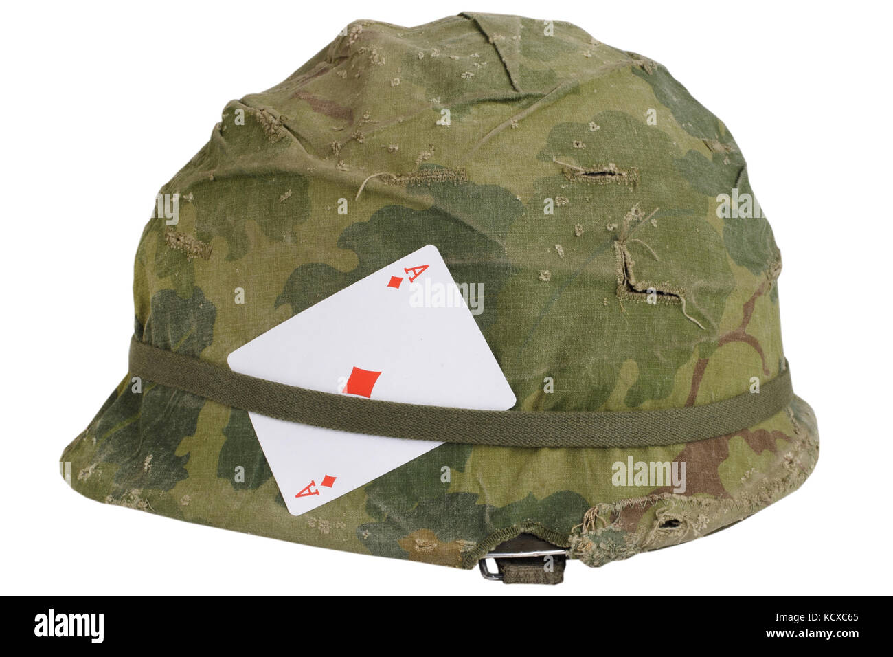US Army helmet Vietnam war period with amulet - playing card ace of ...