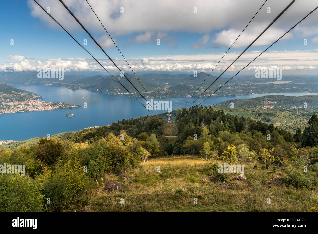 View from Mottarone cable car over Lake Maggiore, Italy. Stock Photo