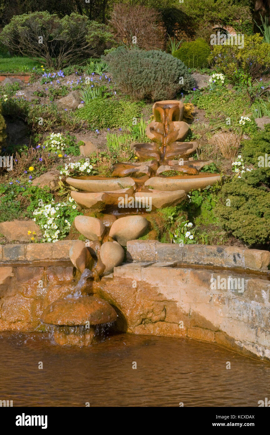 Flow forms at the Vesica Piscis in Chalice Well Gardens Glastonbury Stock Photo