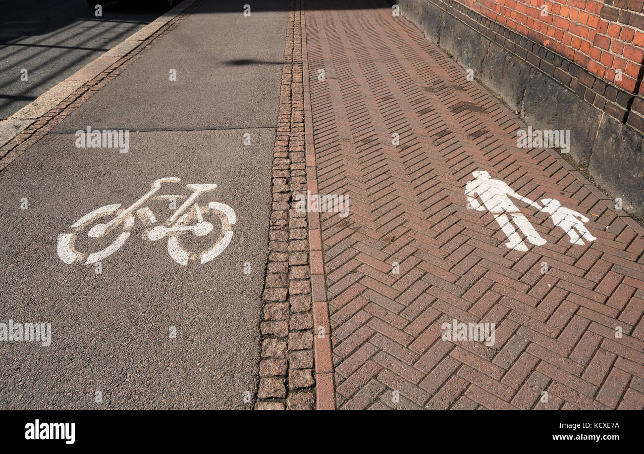 Bike path and pedestrian walkway signs Stock Photo