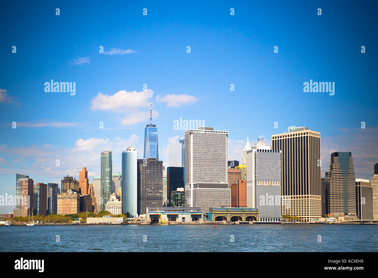 New York City skyline, lower Manhattan Financial District Stock Photo