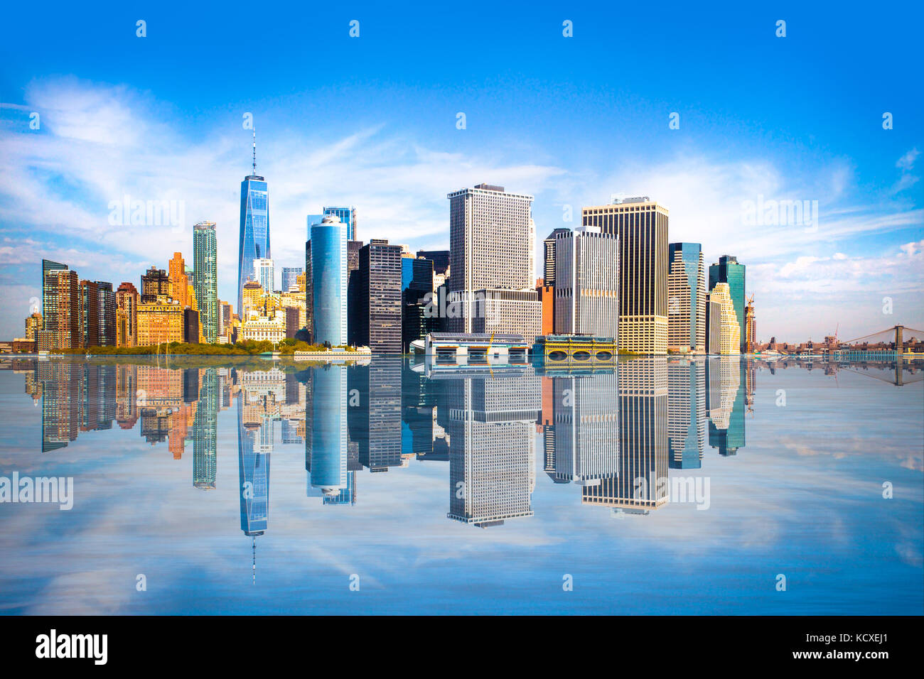 New York City skyline, lower Manhattan Financial District Stock Photo