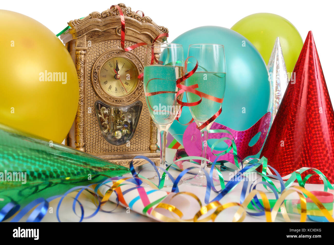 Table Clock Showing Almost New Year S Time Streamers Balloons