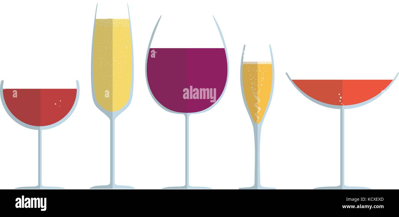 Wine Glasses Collection - flat style vector Stock Vector