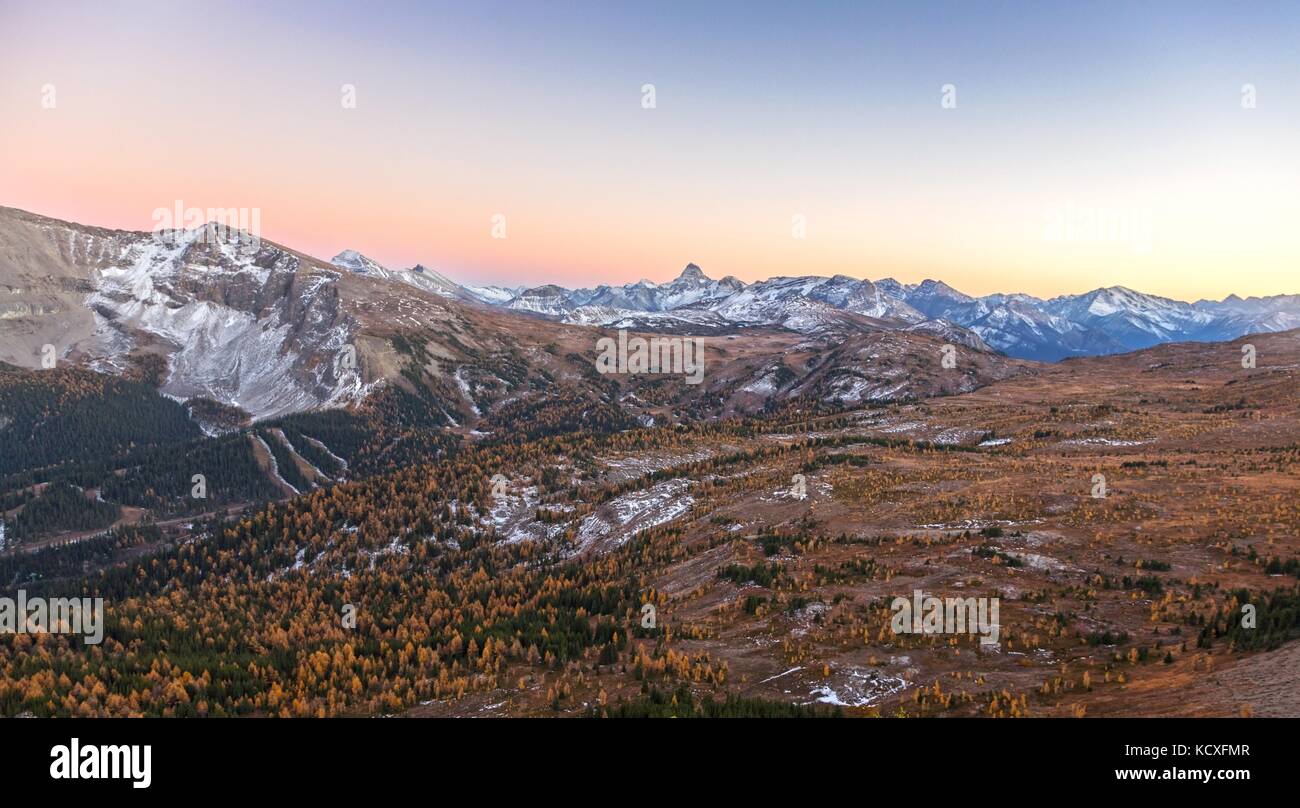 Autumn Sunset Landscape Panoramic View of Sunshine Meadows and Distant