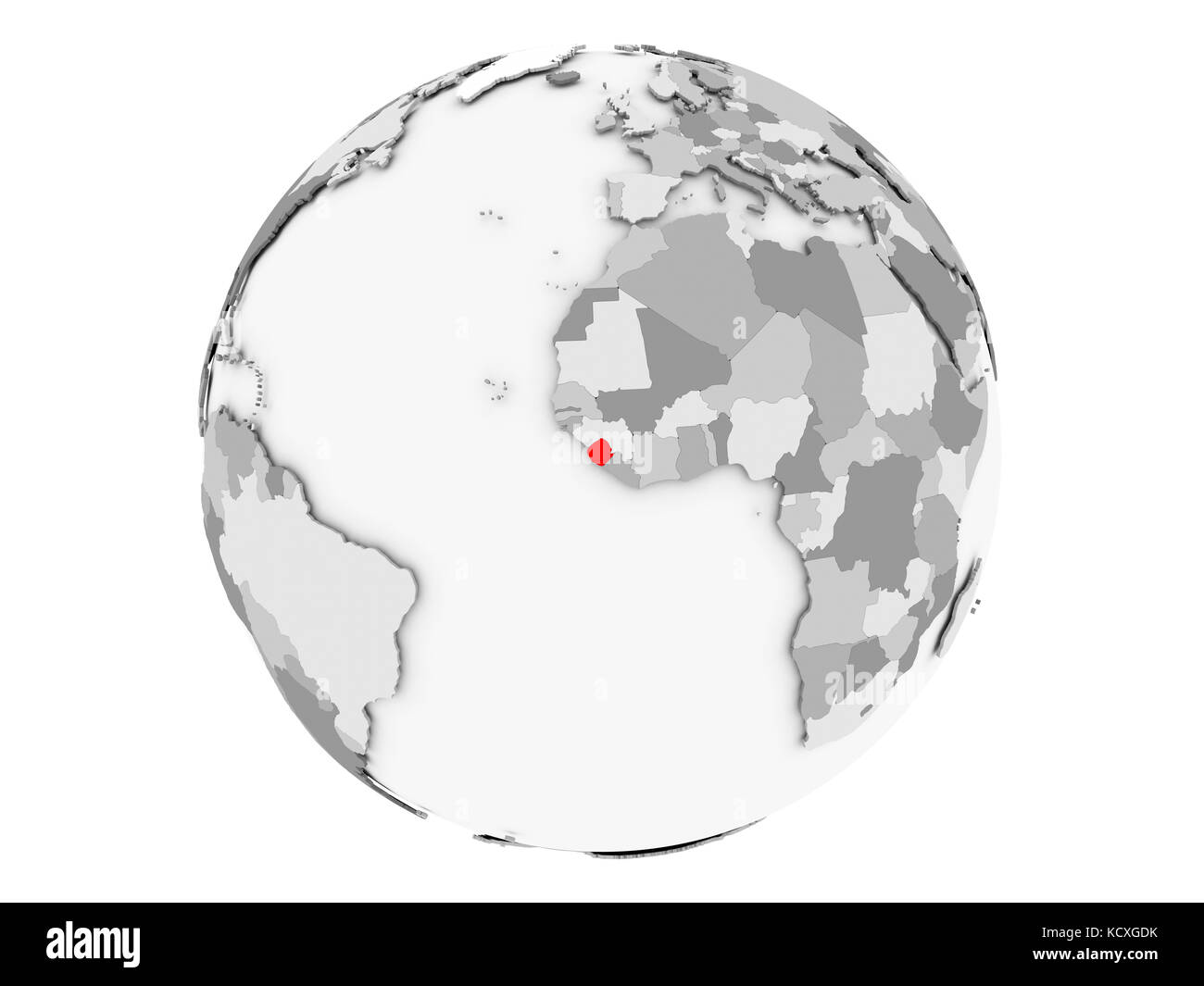 Sierra Leone highlighted in red on grey political globe. 3D ...
