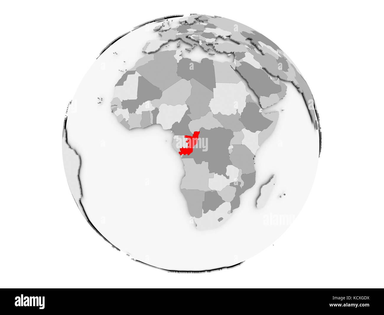 Congo highlighted in red on grey political globe. 3D illustration ...