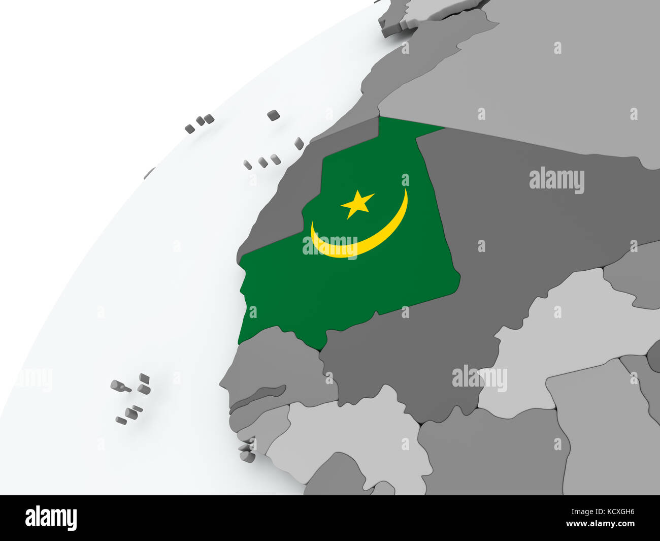 Mauritania with embedded flag on globe. 3D illustration Stock Photo - Alamy