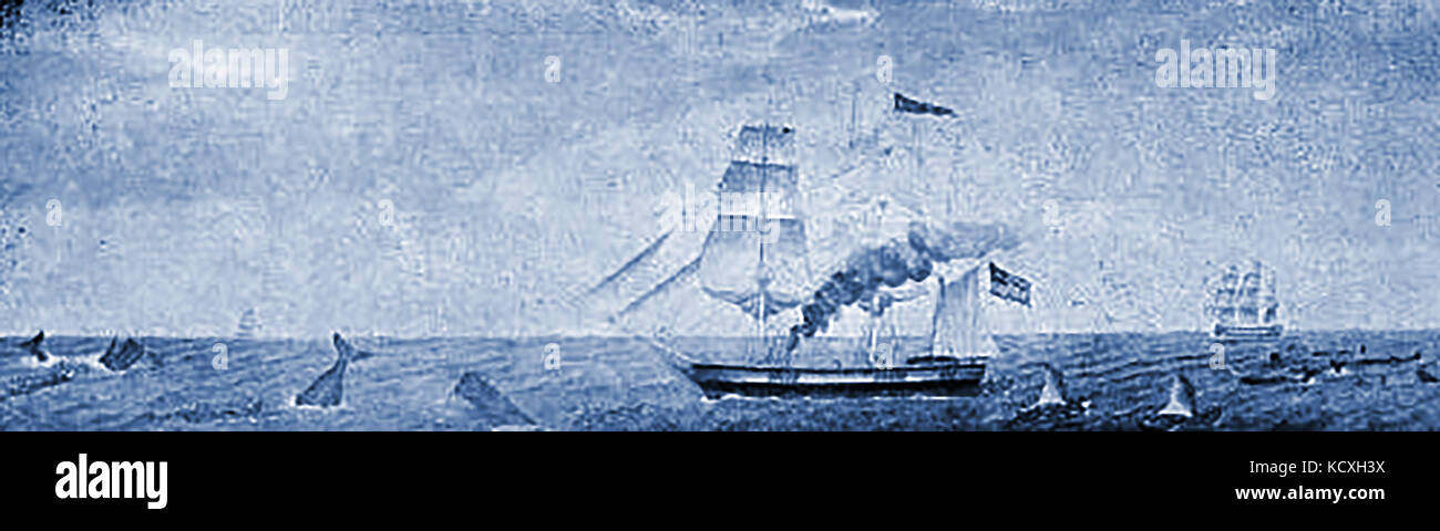 The 252 ton American  steam powered whaling  ship RICHARD in the South Pacific in 1837. Built Salem 1826 Stock Photo
