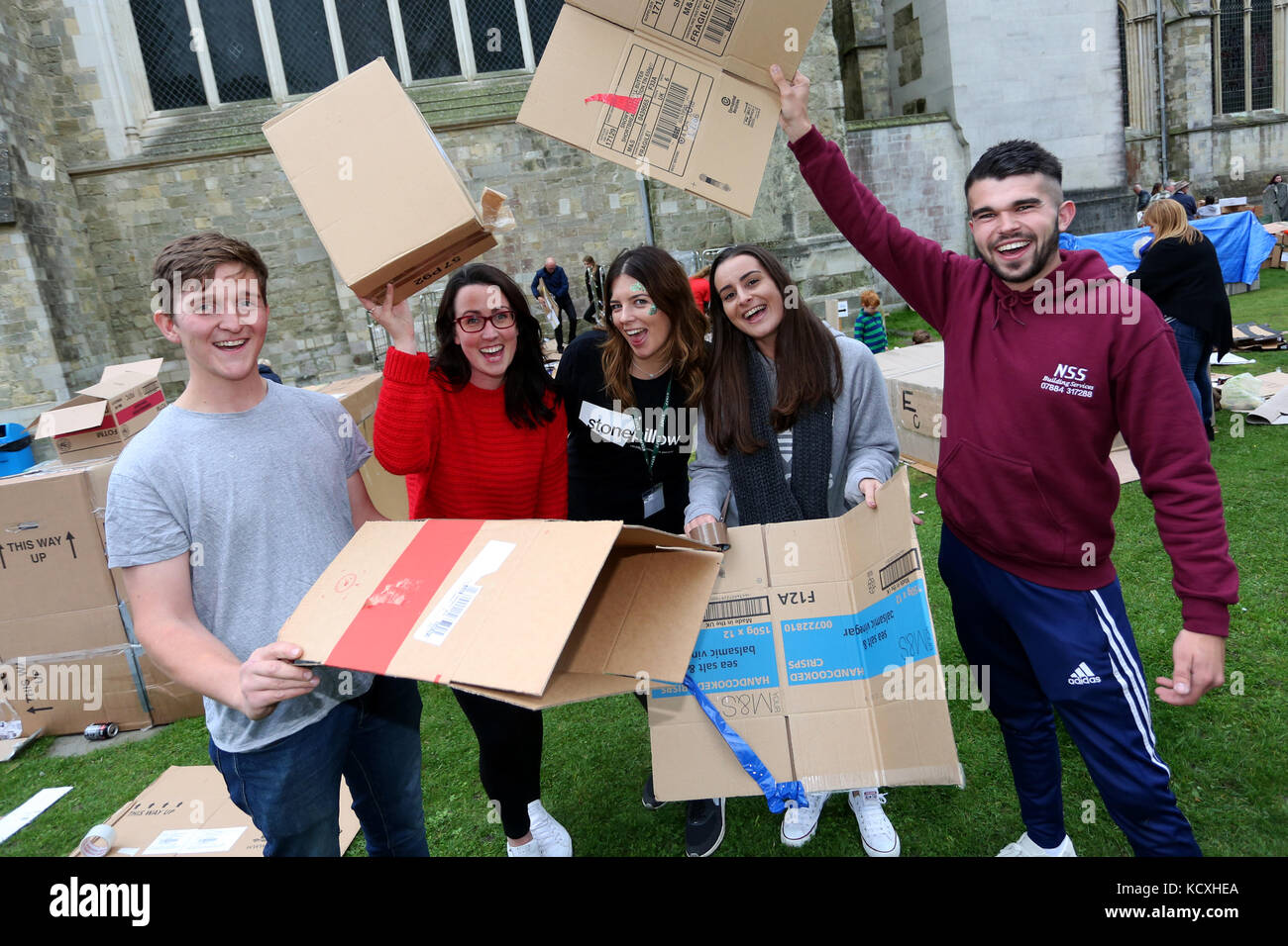 The Big Sleepout at Chichester Cathedral, West Sussex, UK. An annual event to raise money for homeless charity Stonepillow. Stock Photo