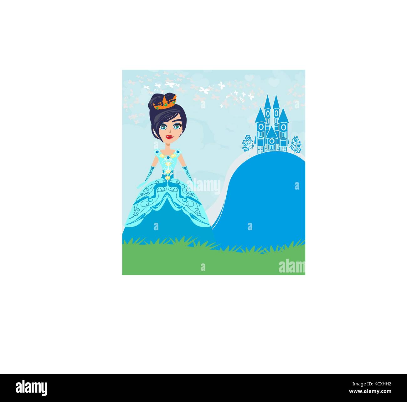 Beautiful young queen in front of her castle Stock Vector Image & Art ...