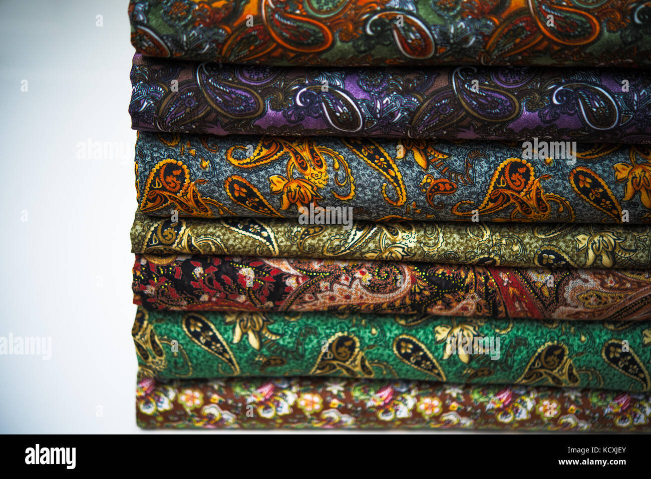 Stack of fabric paisley cloth rolls Stock Photo Alamy