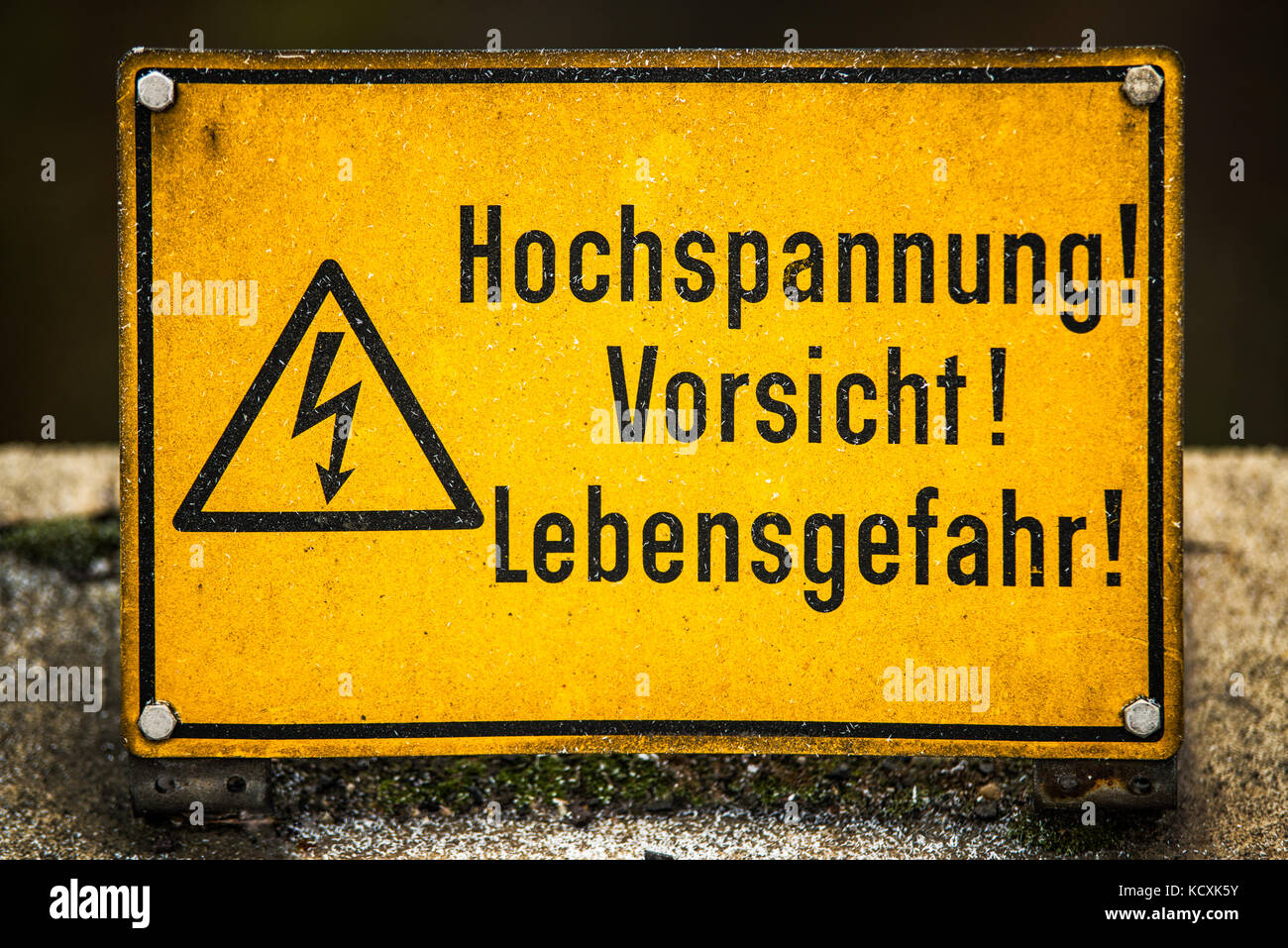 German high voltage information sign Stock Photo
