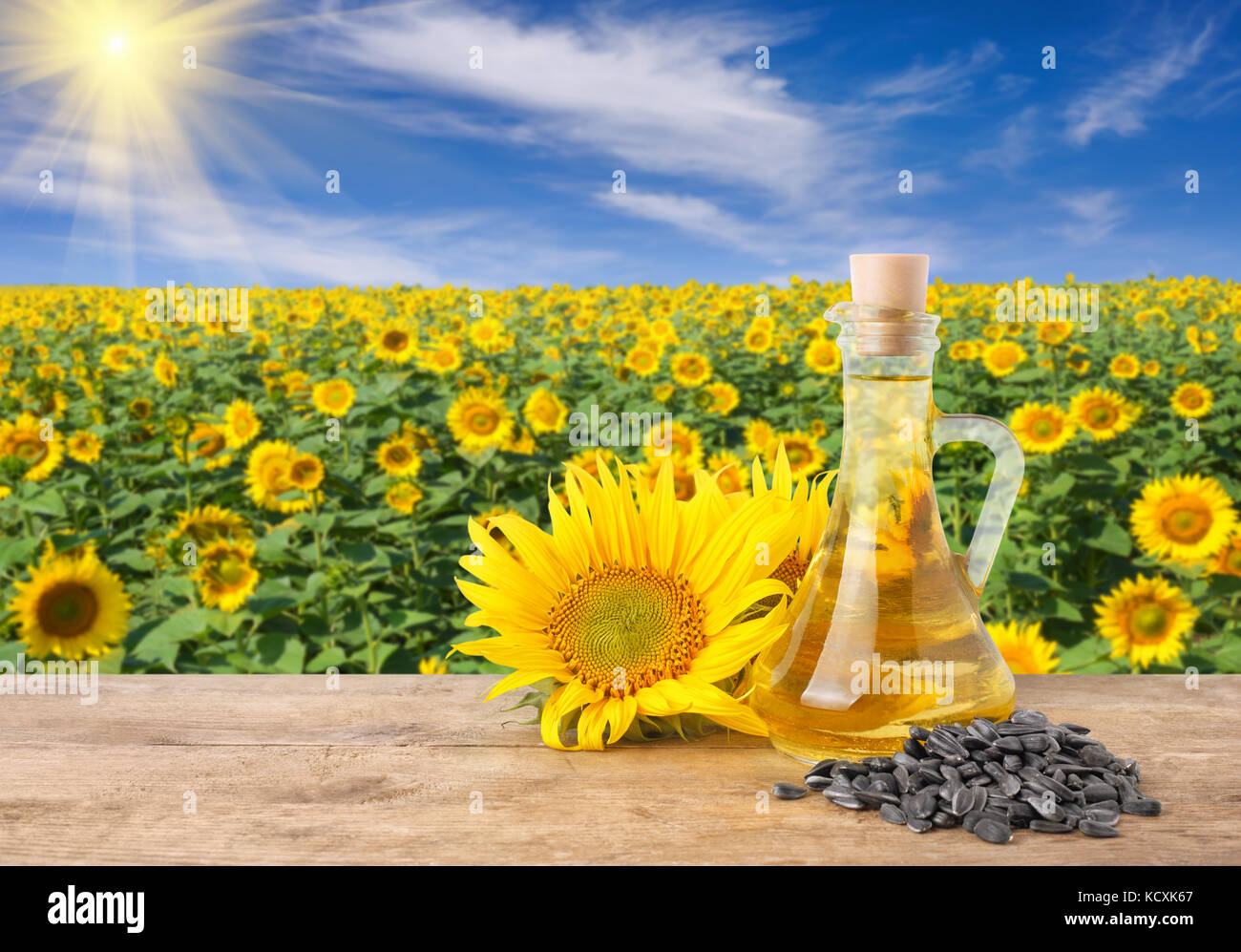 sunflower oil in glass bottle Stock Photo Alamy
