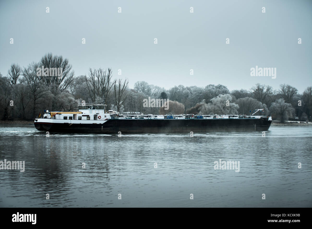Two Ships on a river in huge fog mist cold winter day Stock Photo - Alamy