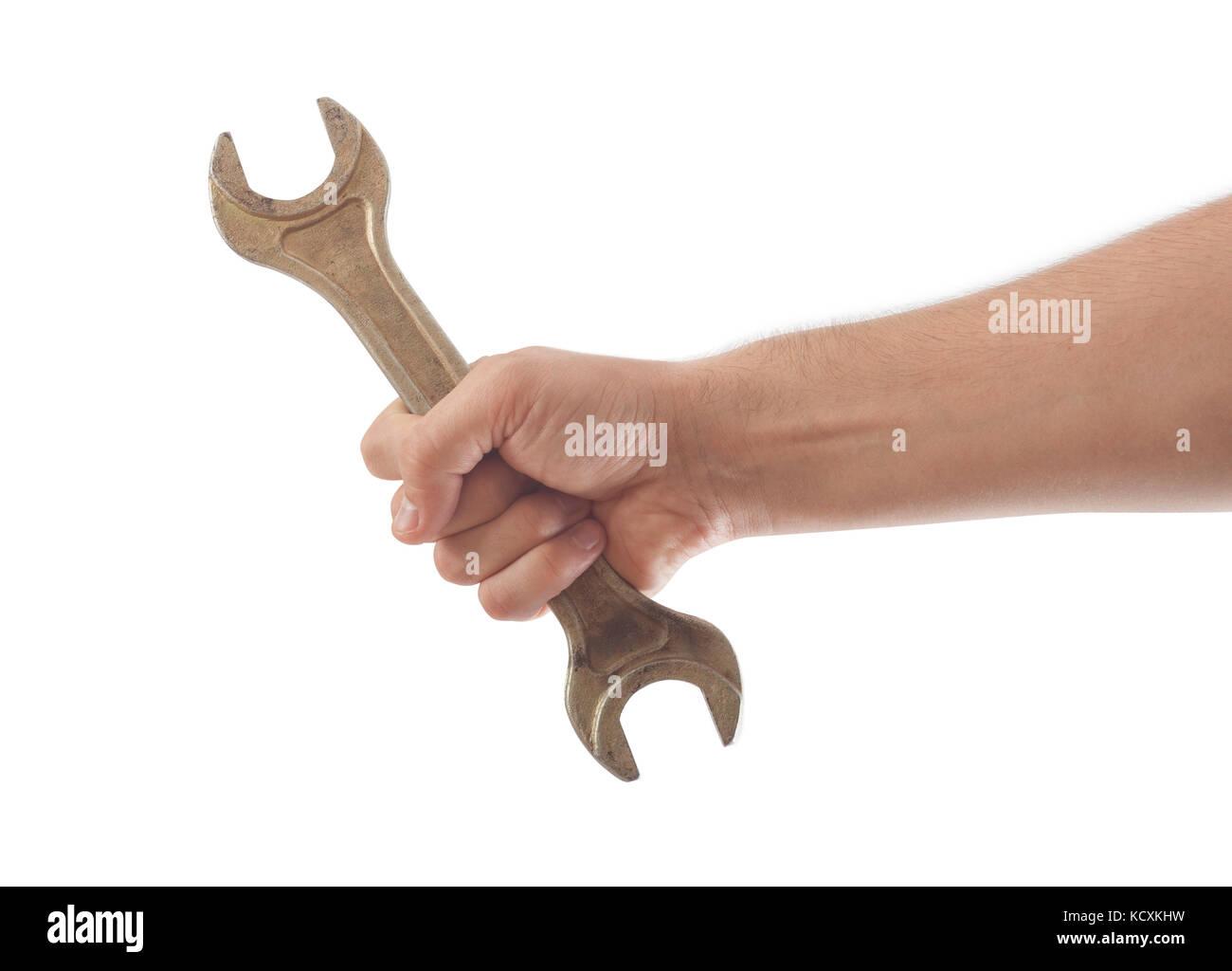 hand holding wrench tool isolated on white Stock Photo Alamy