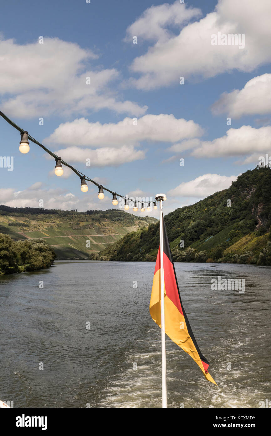View from the pleasure trip boat Romantica on the Mosel River, Germany Stock Photo