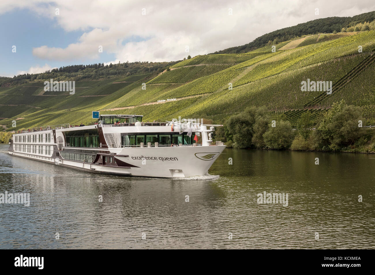 The river cruiser Excellence Queen on the Mosel River, Germany Stock Photo