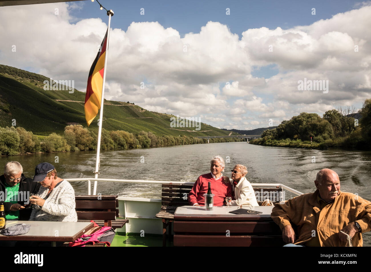 View from the pleasure trip boat Romantica on the Mosel River, Germany Stock Photo