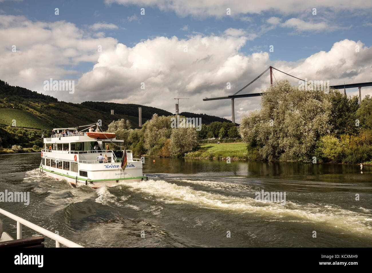 The pleasure boat Krover Reich on the Mosel River, Urzig, Germany Stock Photo
