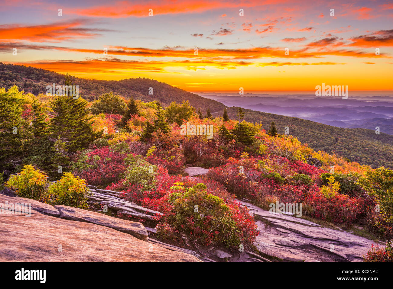 Grandfather Mountain, North Carolina, USA autumn dawn from Rough Ridge