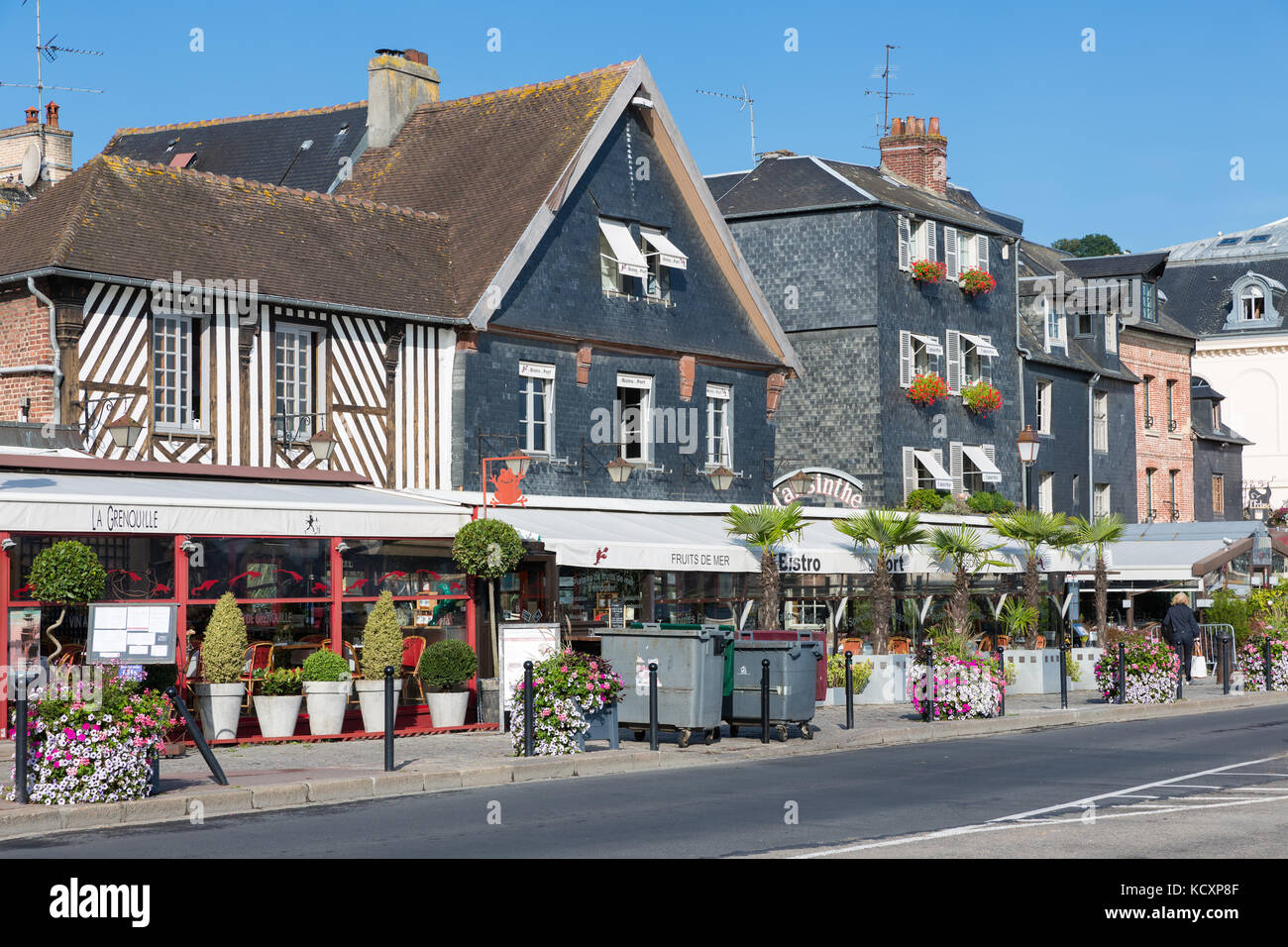 City of Honfleur with historic buildings and restaurants in France Stock Photo