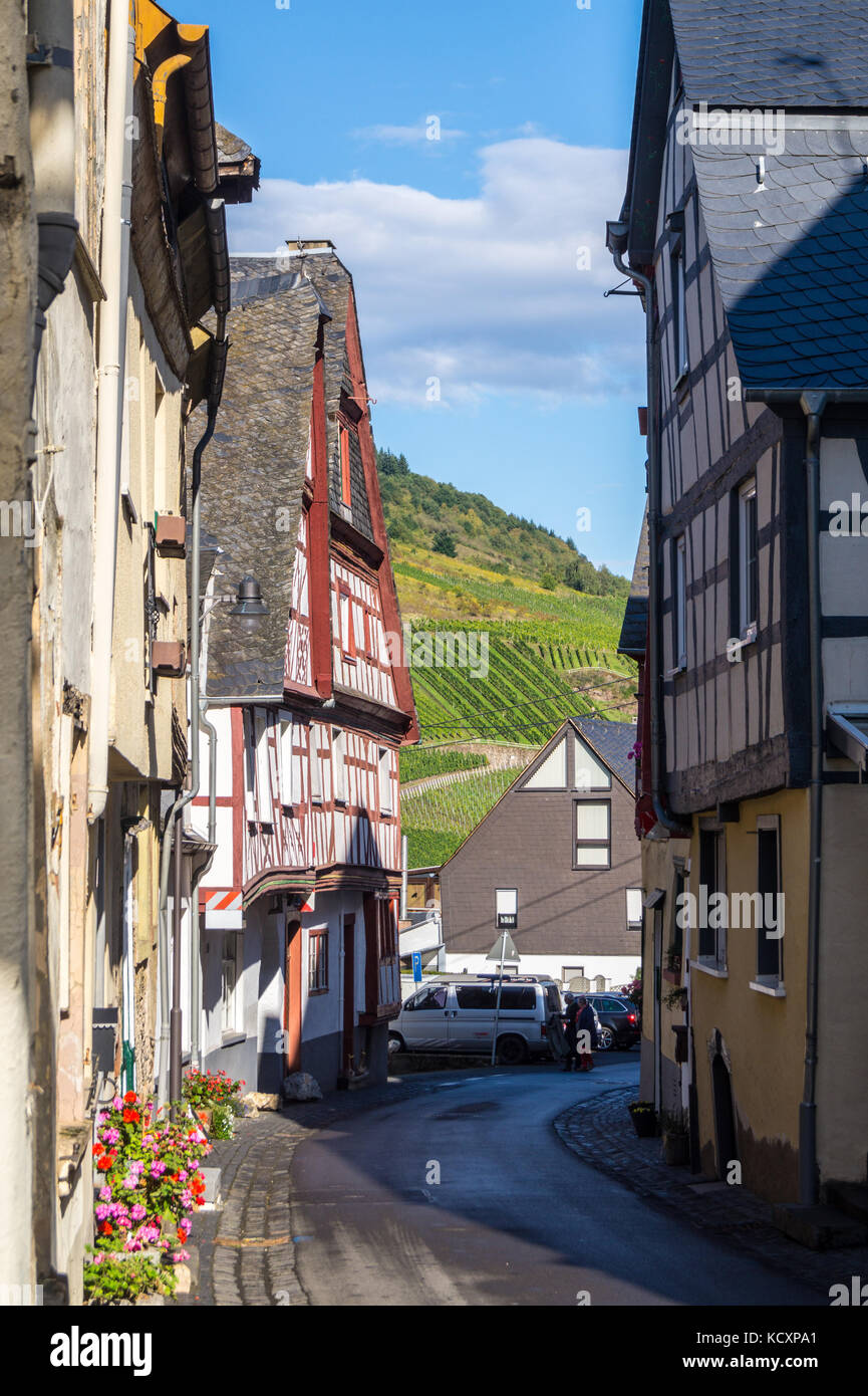 Fachwerk halftimbered houses in Enkirch wine village weindorf, , Mosel